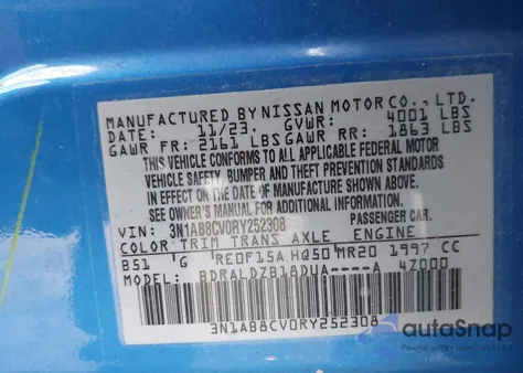 2024 Nissan Sentra Sv Xtronic Cvt из США, поврежденный, VIN 3N1AB8CV0RY252308